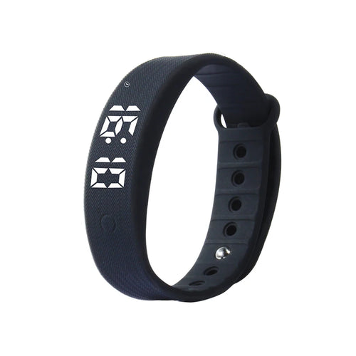 NOVIQ Wake silent vibration alarm wristband in black, LED time display lit on the strap