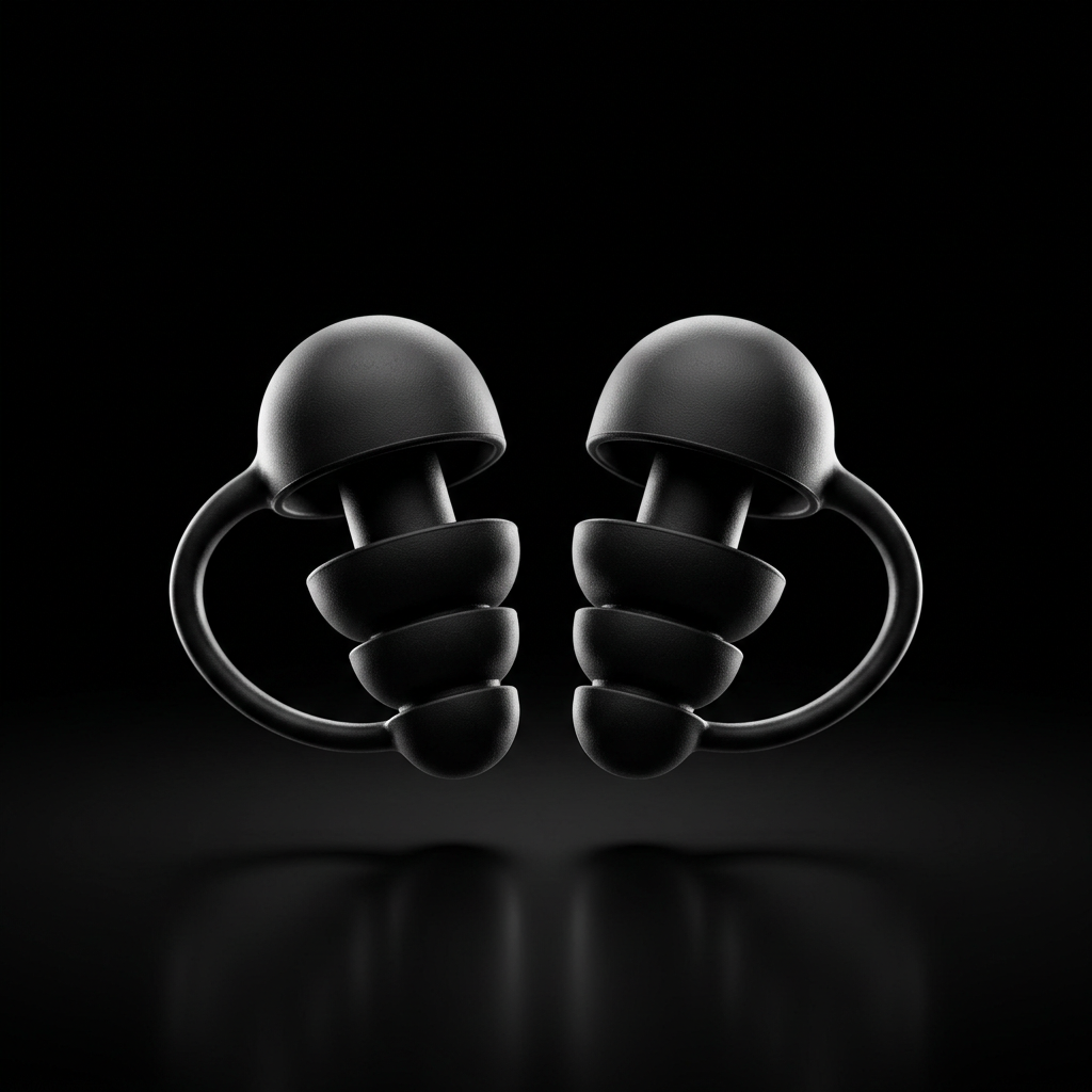 NOVIQ Quiet reusable 3-layer black silicone sleeping ear plugs, pair, studio product shot