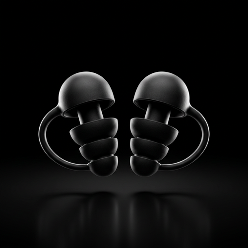 NOVIQ Quiet reusable 3-layer black silicone sleeping ear plugs, pair, studio product shot